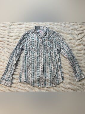 Panhandle Button-Front Kids Shirt - Cream, with Brown & Teal Pattern